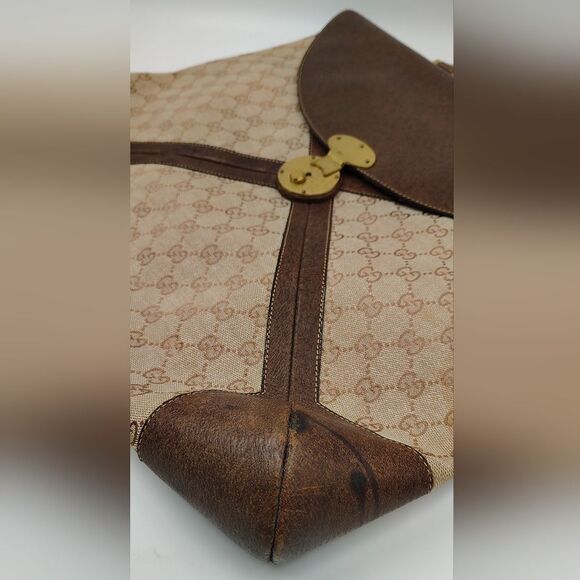 Gucci Brown Leather & Cream Logo Monogram Satchel Bag Vintage - Picture 12 of 16